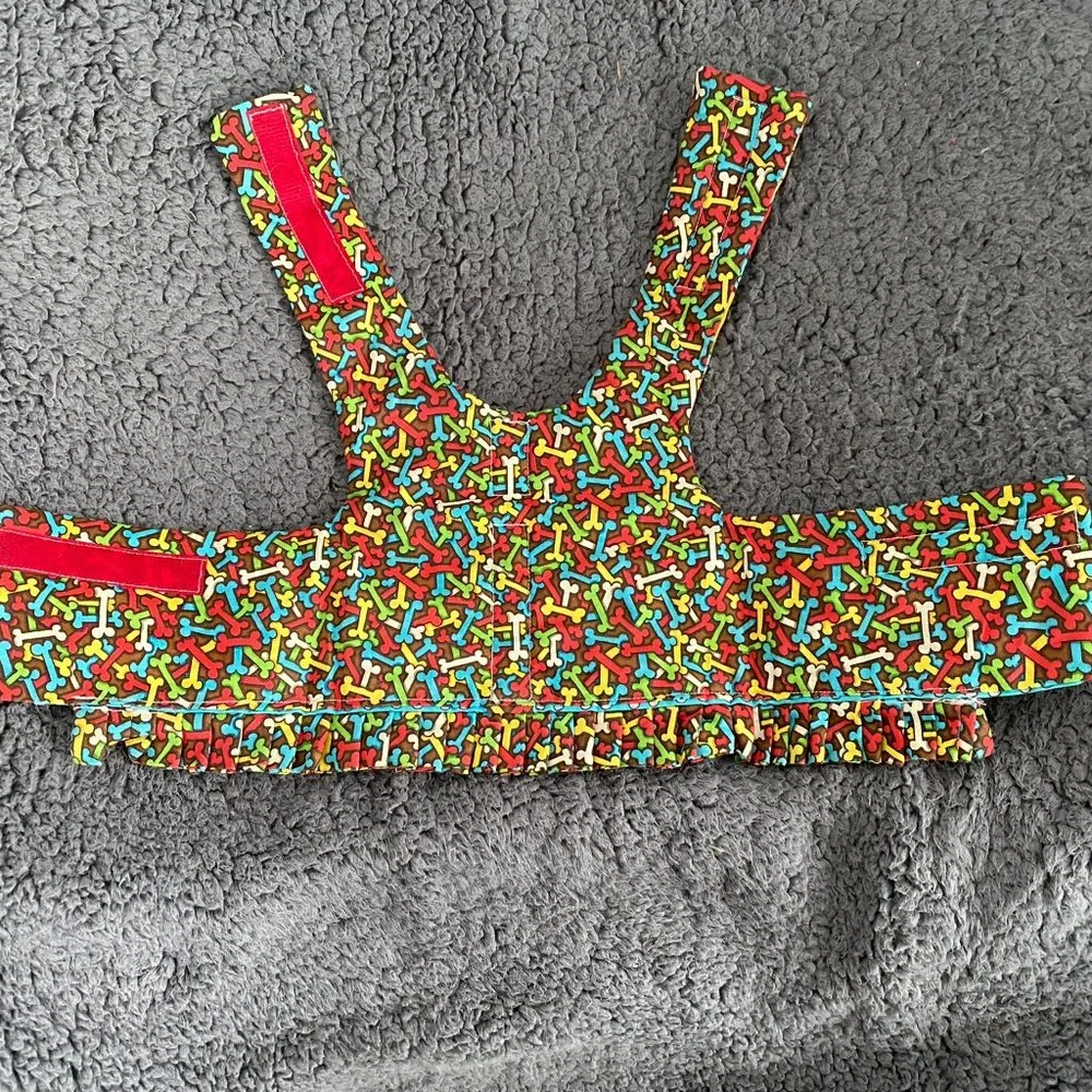 NEW- DOG PRINT ON BROWN small dog harness w-ruffle handmade